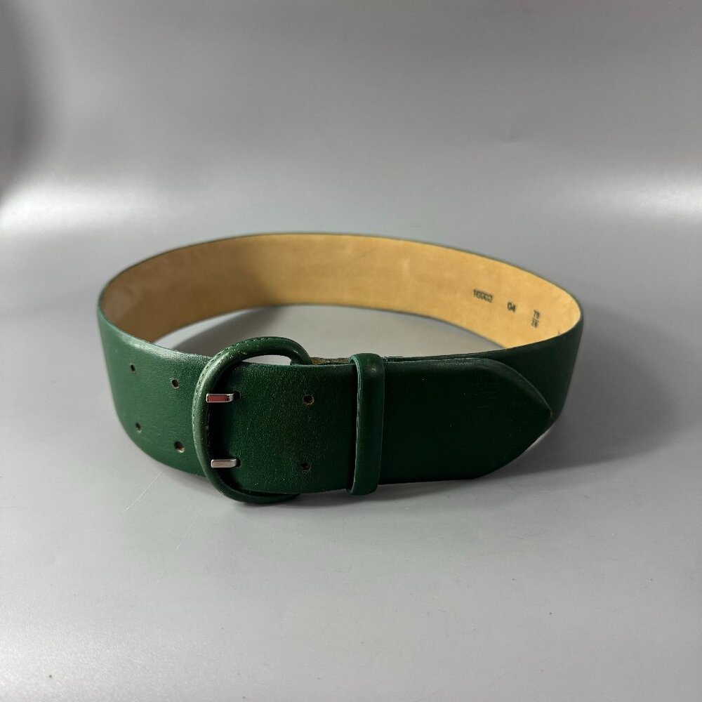 Vintage Kenzo Dark Green Patent Leather Women's Double-Prong Wide Belt